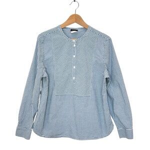 Longchamp Blue Gingham Cotton Popover Blouse Size EU 42 US 10 Old Money Preppy
